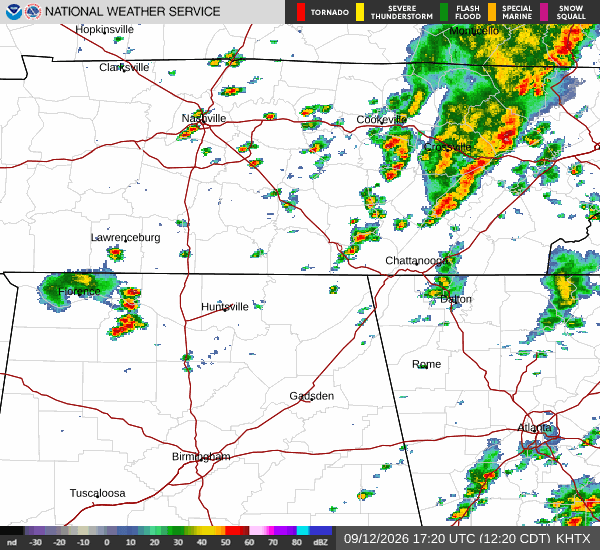 base reflectivity loop from the nearest NEXRAD site