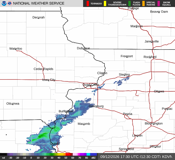 base reflectivity loop from the nearest NEXRAD site